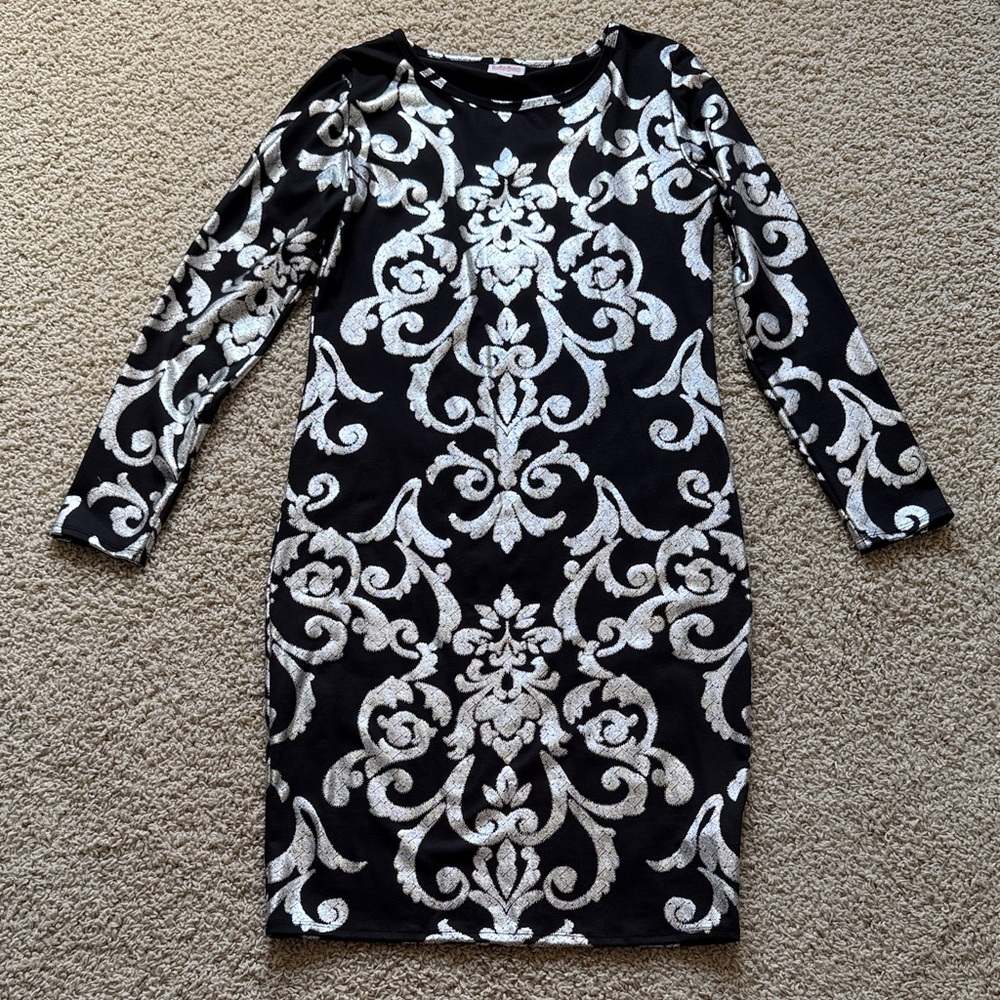 Lularoe Elegant Black and Silver Patterned Dress